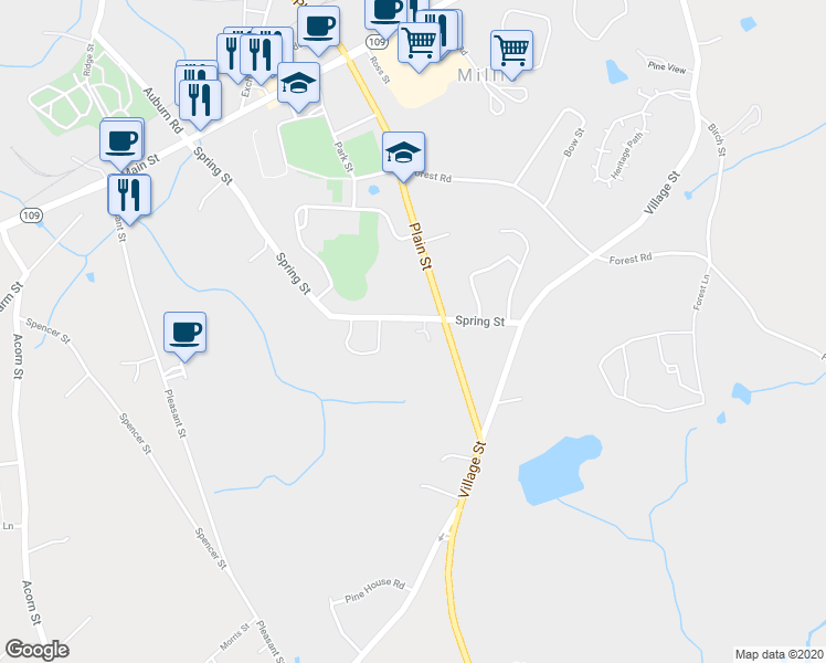 map of restaurants, bars, coffee shops, grocery stores, and more near 6 Meadowbrook Road in Millis