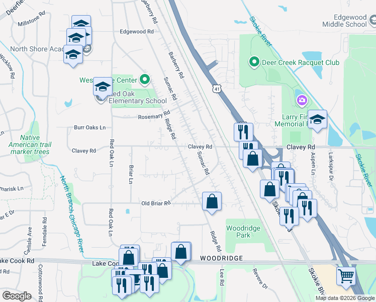 map of restaurants, bars, coffee shops, grocery stores, and more near 356 Sumac Road in Highland Park