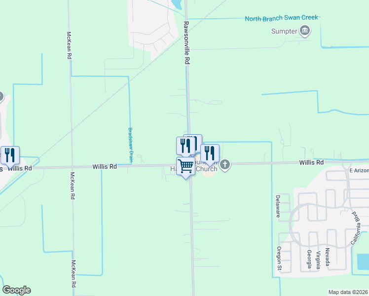 map of restaurants, bars, coffee shops, grocery stores, and more near 10955 Willis Road in Willis