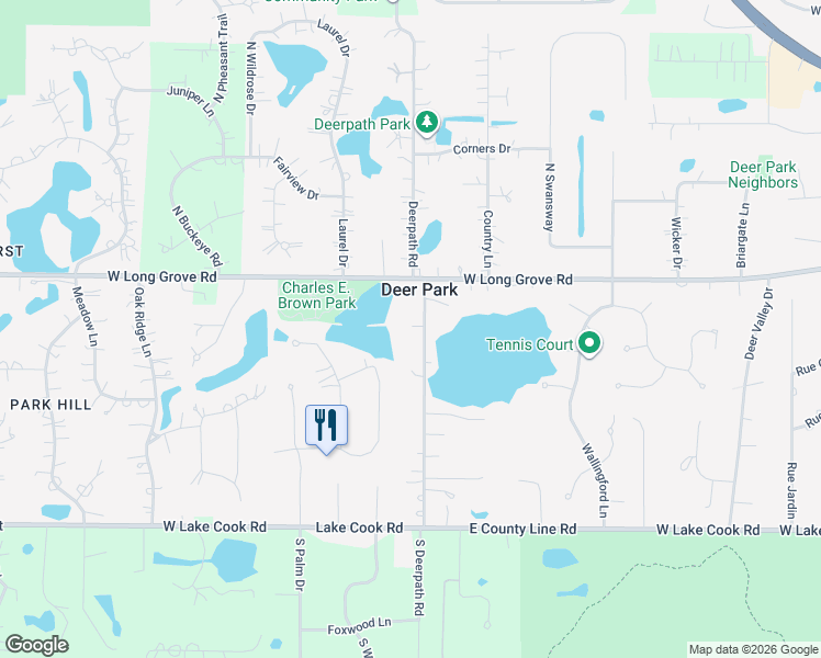 map of restaurants, bars, coffee shops, grocery stores, and more near 48 Deerpath Road in Deer Park