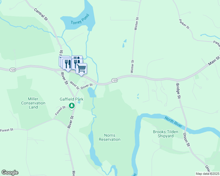 map of restaurants, bars, coffee shops, grocery stores, and more near 768 Main Street in Norwell