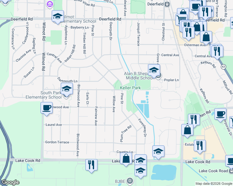 map of restaurants, bars, coffee shops, grocery stores, and more near 445 Pine Street in Deerfield