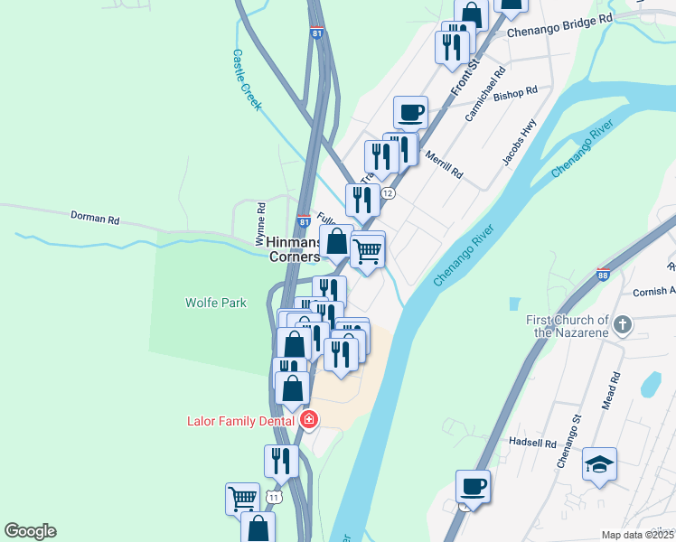 map of restaurants, bars, coffee shops, grocery stores, and more near 1290 Front Street in Binghamton