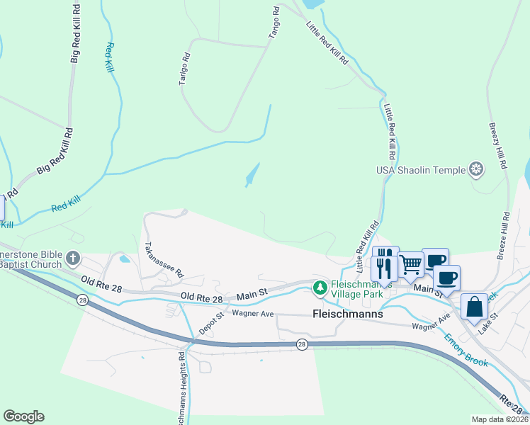map of restaurants, bars, coffee shops, grocery stores, and more near 550 Paradise Camp Road in Fleischmanns