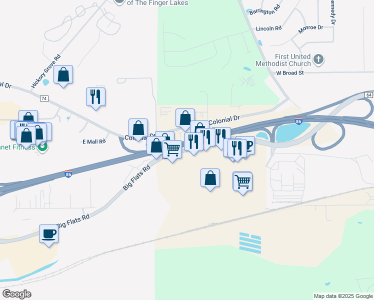 map of restaurants, bars, coffee shops, grocery stores, and more near 2247 County Road 64 in Horseheads