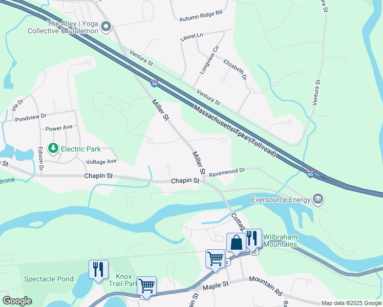map of restaurants, bars, coffee shops, grocery stores, and more near 49 Miller Street in Ludlow