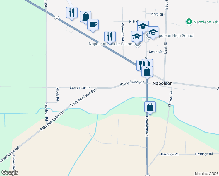 map of restaurants, bars, coffee shops, grocery stores, and more near 8694 Stoney Lake Road in Jackson
