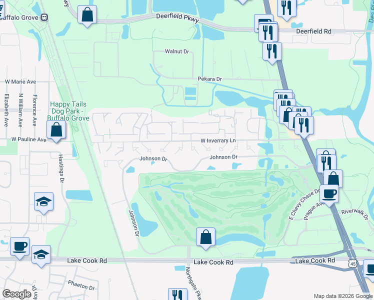 map of restaurants, bars, coffee shops, grocery stores, and more near 704 Inverrary Lane in Deerfield