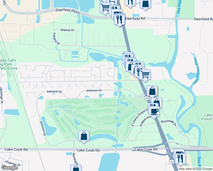 map of restaurants, bars, coffee shops, grocery stores, and more near 558 Inverrary Lane in Deerfield