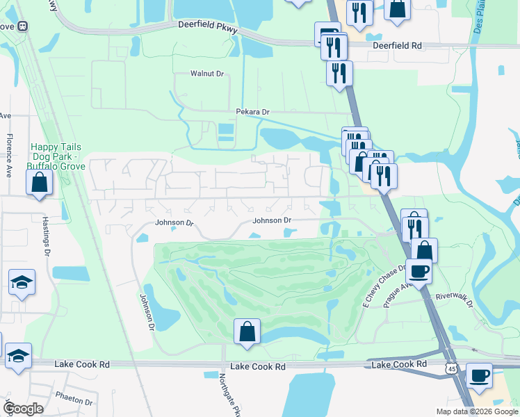map of restaurants, bars, coffee shops, grocery stores, and more near 616 Inverrary Lane in Riverwoods