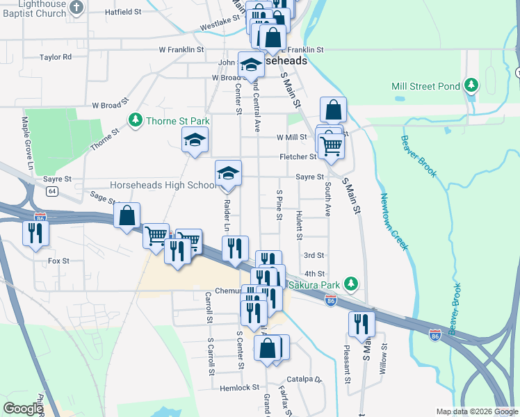 map of restaurants, bars, coffee shops, grocery stores, and more near 417 Perry Street in Horseheads