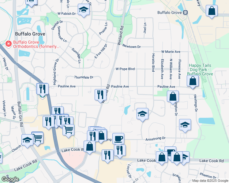 map of restaurants, bars, coffee shops, grocery stores, and more near 421 Raymond Road in Lincolnshire