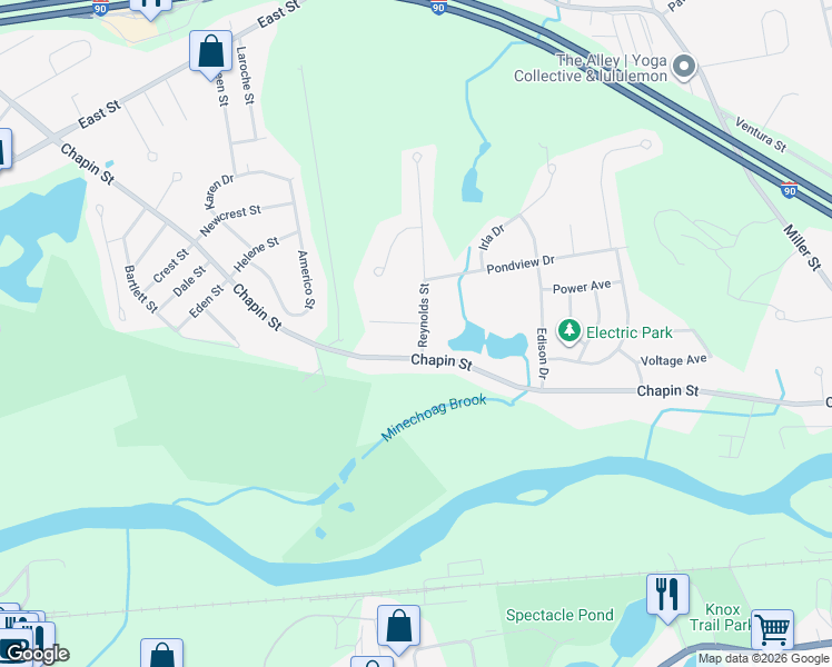 map of restaurants, bars, coffee shops, grocery stores, and more near 23 Reynolds Street in Ludlow