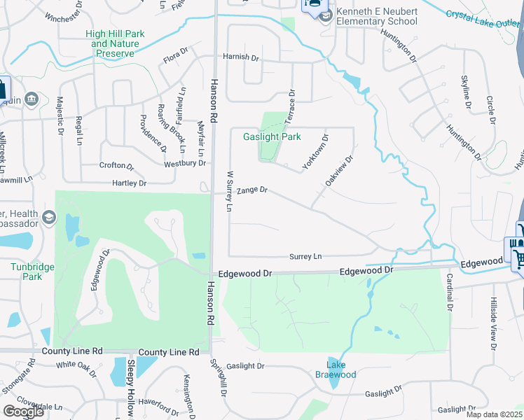 map of restaurants, bars, coffee shops, grocery stores, and more near 1225 Zange Drive in Algonquin