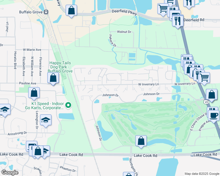 map of restaurants, bars, coffee shops, grocery stores, and more near 1056 Inverrary Lane in Deerfield