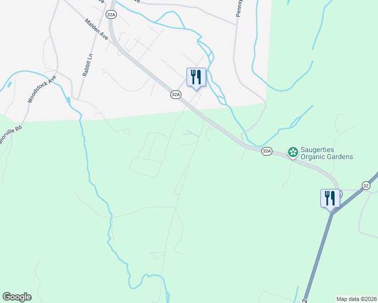 map of restaurants, bars, coffee shops, grocery stores, and more near 32 Valk Road in Saugerties