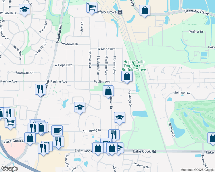 map of restaurants, bars, coffee shops, grocery stores, and more near 430 Lexington Drive in Buffalo Grove