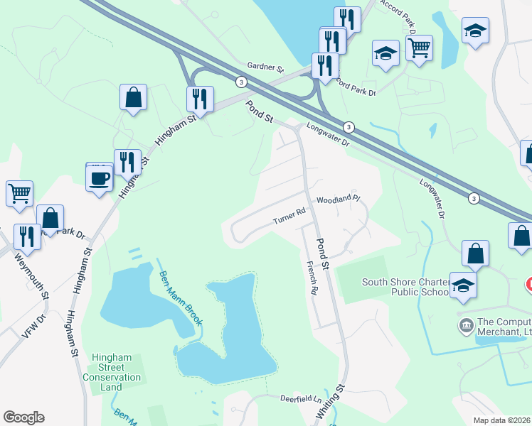 map of restaurants, bars, coffee shops, grocery stores, and more near 74 Turner Road in Rockland