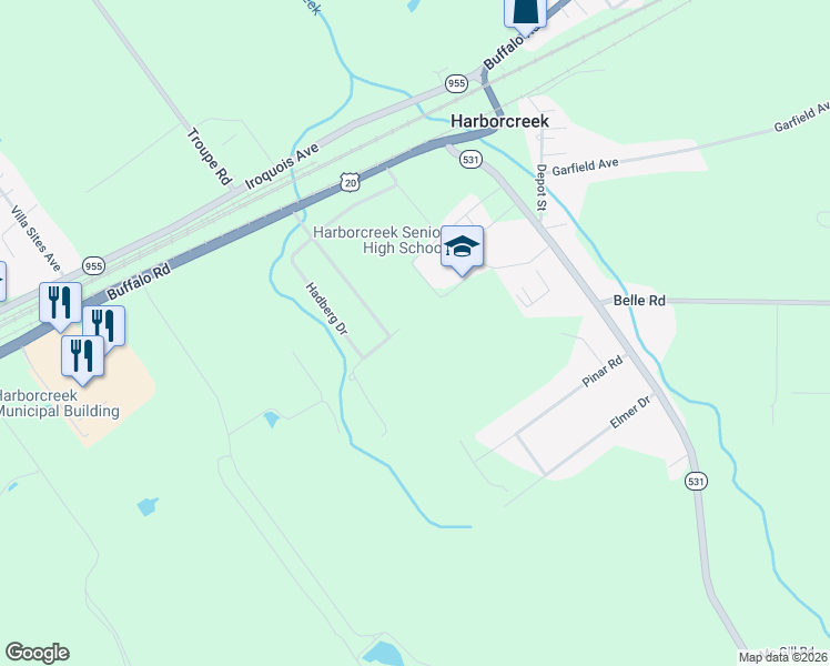 map of restaurants, bars, coffee shops, grocery stores, and more near 2198 Timber Lane in Harborcreek