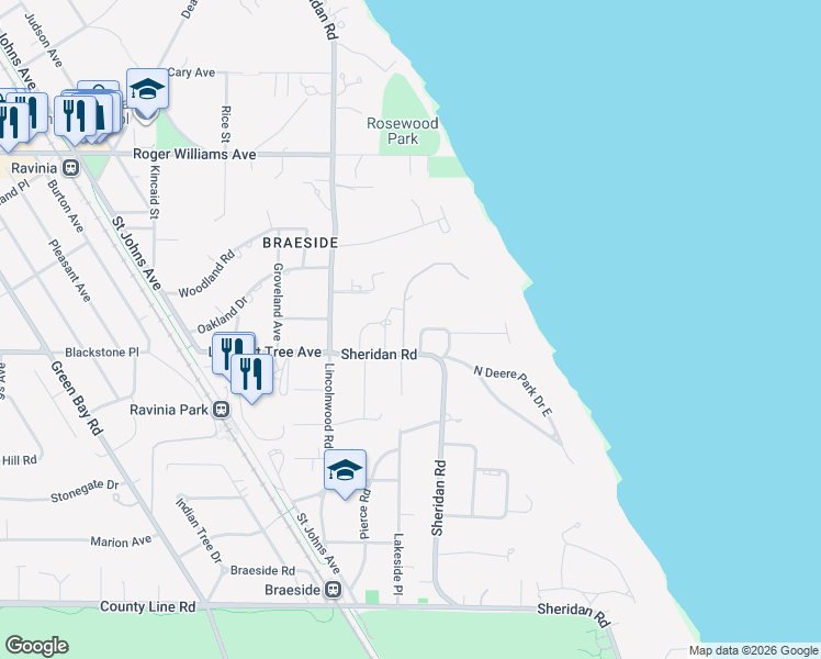 map of restaurants, bars, coffee shops, grocery stores, and more near 436 Lakeside Manor Road in Highland Park