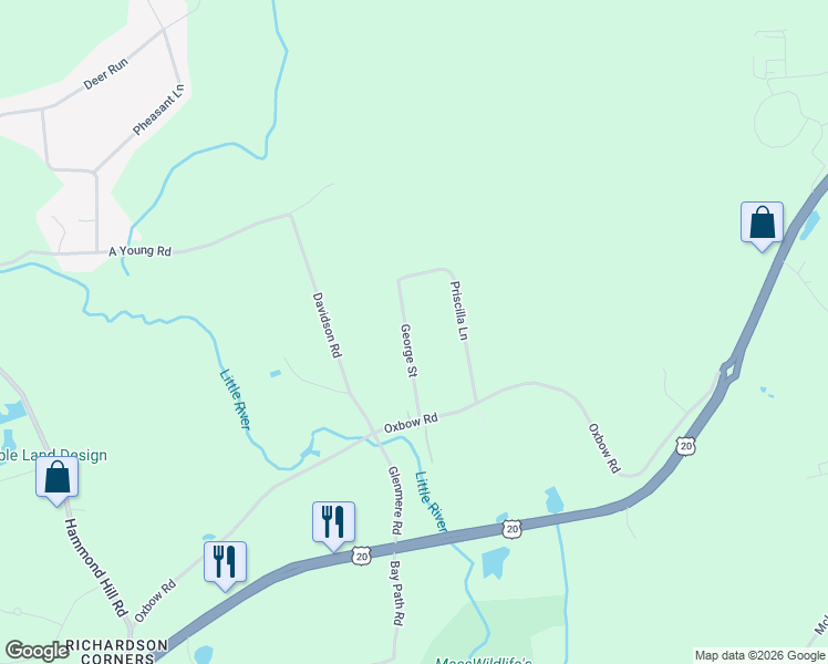 map of restaurants, bars, coffee shops, grocery stores, and more near 20 George Street in Charlton
