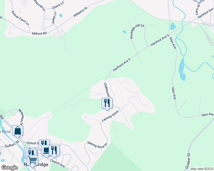 map of restaurants, bars, coffee shops, grocery stores, and more near 134 Clubhouse Lane in Northbridge