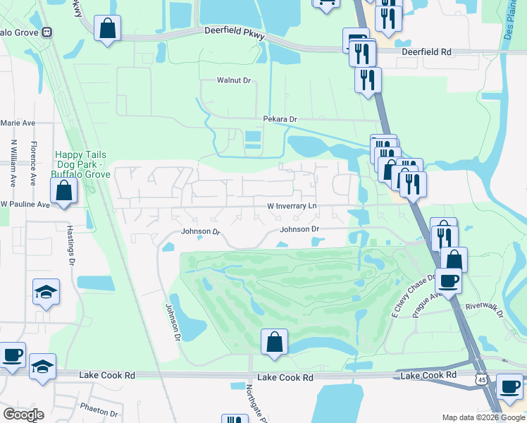map of restaurants, bars, coffee shops, grocery stores, and more near 704 Inverrary Lane in Deerfield