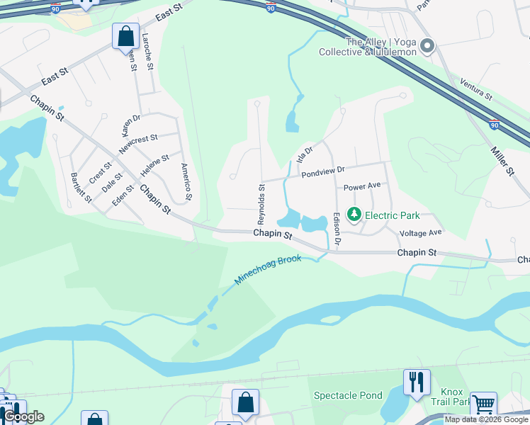 map of restaurants, bars, coffee shops, grocery stores, and more near 23 Reynolds Street in Ludlow