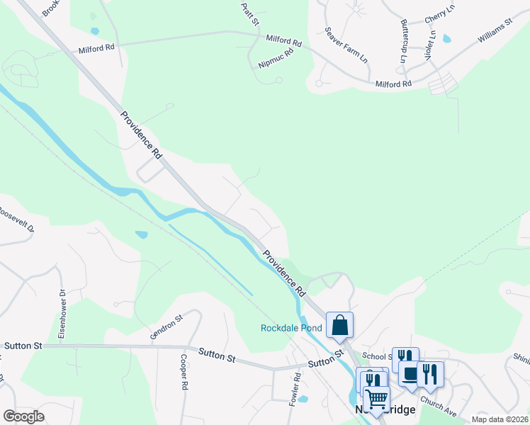 map of restaurants, bars, coffee shops, grocery stores, and more near 28 Raymond Avenue in Northbridge