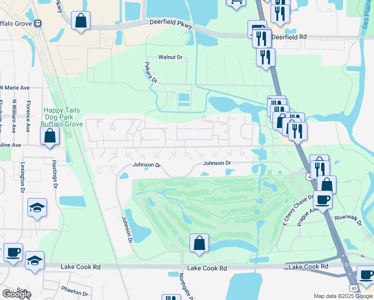 map of restaurants, bars, coffee shops, grocery stores, and more near 704 Inverrary Lane in Deerfield