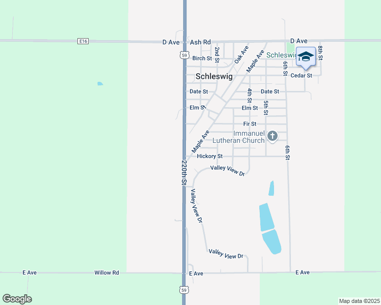 map of restaurants, bars, coffee shops, grocery stores, and more near 615-629 Maple Avenue in Schleswig