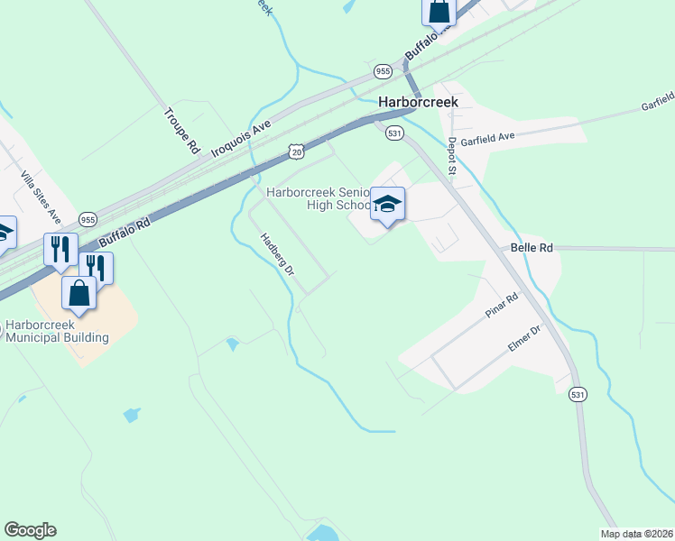 map of restaurants, bars, coffee shops, grocery stores, and more near 2198 Timber Lane in Harborcreek