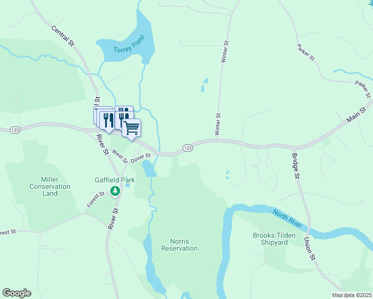 map of restaurants, bars, coffee shops, grocery stores, and more near 768 Main Street in Norwell