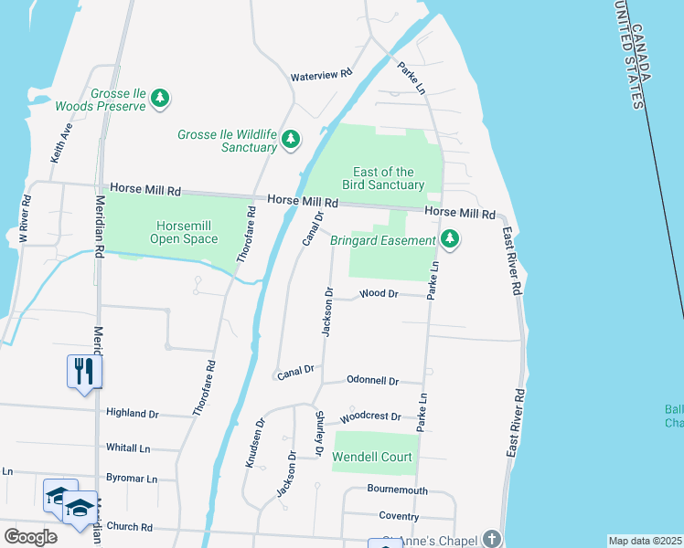 map of restaurants, bars, coffee shops, grocery stores, and more near 20331 Hcl Jackson in Grosse Ile Township