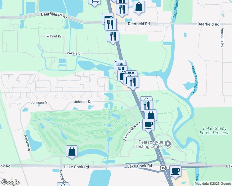 map of restaurants, bars, coffee shops, grocery stores, and more near 206 Inverrary Lane in Deerfield