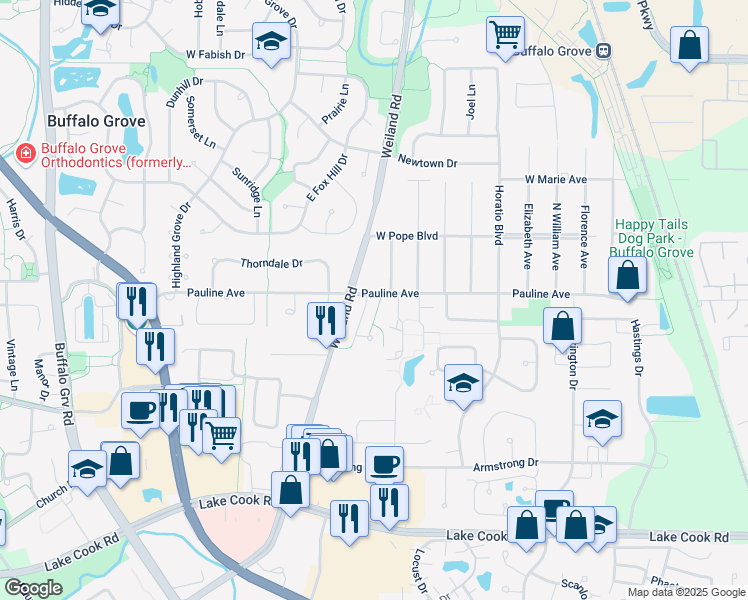 map of restaurants, bars, coffee shops, grocery stores, and more near 421 Raymond Road in Lincolnshire