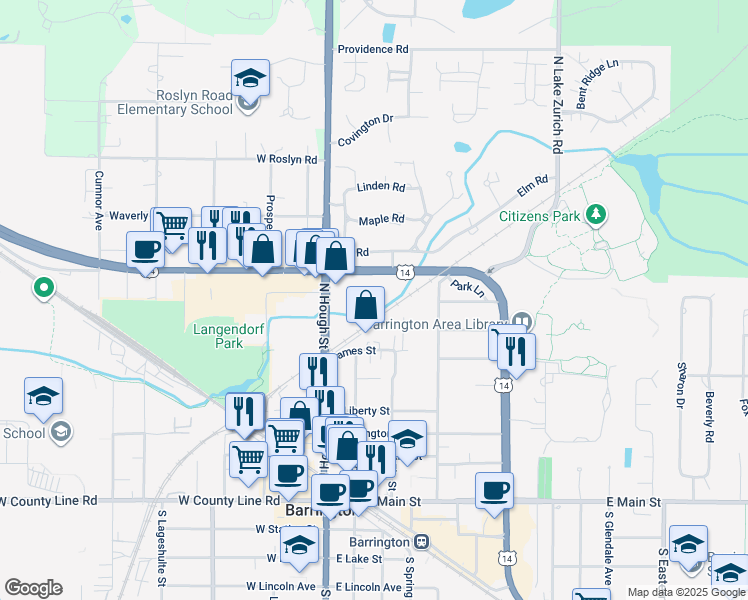 map of restaurants, bars, coffee shops, grocery stores, and more near 563 Shorely Drive in Barrington