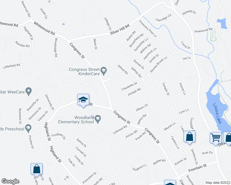 map of restaurants, bars, coffee shops, grocery stores, and more near 99 Claudette Drive in Milford