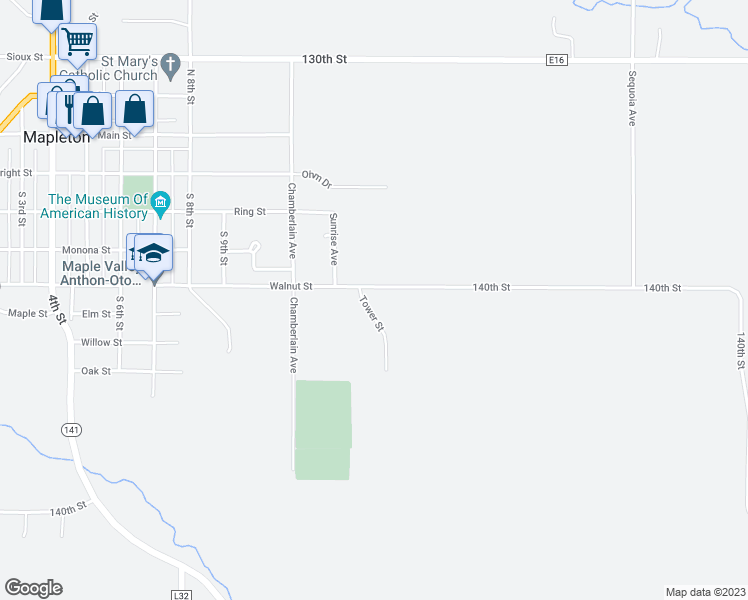 map of restaurants, bars, coffee shops, grocery stores, and more near 1 Tower Street in Mapleton