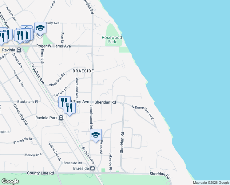 map of restaurants, bars, coffee shops, grocery stores, and more near 436 Lakeside Manor Road in Highland Park