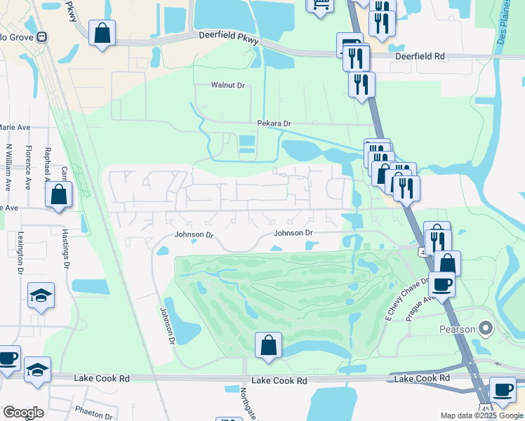 map of restaurants, bars, coffee shops, grocery stores, and more near 664 Inverrary Lane in Deerfield
