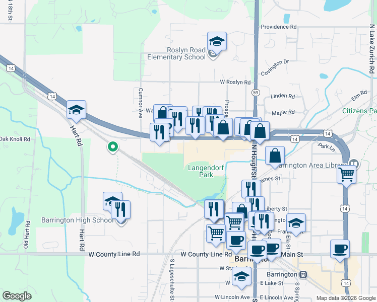 map of restaurants, bars, coffee shops, grocery stores, and more near 565 Carl Avenue in Barrington