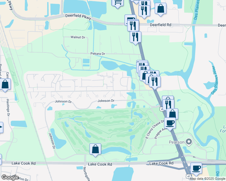 map of restaurants, bars, coffee shops, grocery stores, and more near 540 Inverrary Lane in Deerfield