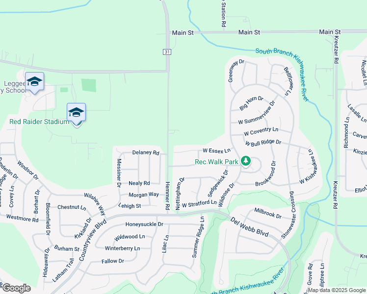 map of restaurants, bars, coffee shops, grocery stores, and more near 13284 West Essex Lane in Huntley