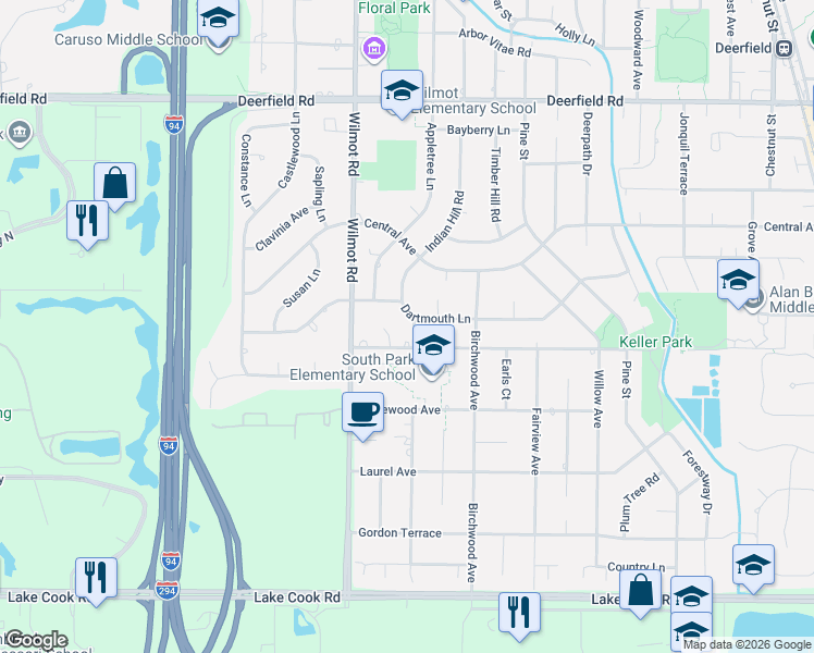 map of restaurants, bars, coffee shops, grocery stores, and more near 1508 Hackberry Road in Deerfield