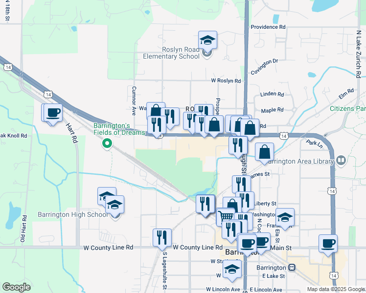map of restaurants, bars, coffee shops, grocery stores, and more near 565 Carl Avenue in Barrington