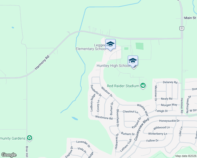 map of restaurants, bars, coffee shops, grocery stores, and more near 14023 Sterling Lane in Huntley