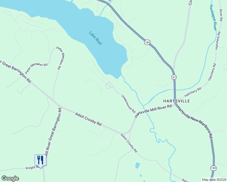 map of restaurants, bars, coffee shops, grocery stores, and more near 105 Underwood Road in Great Barrington