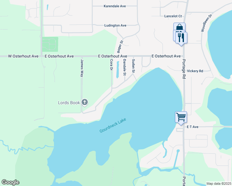 map of restaurants, bars, coffee shops, grocery stores, and more near 10753 Cora Drive in Portage
