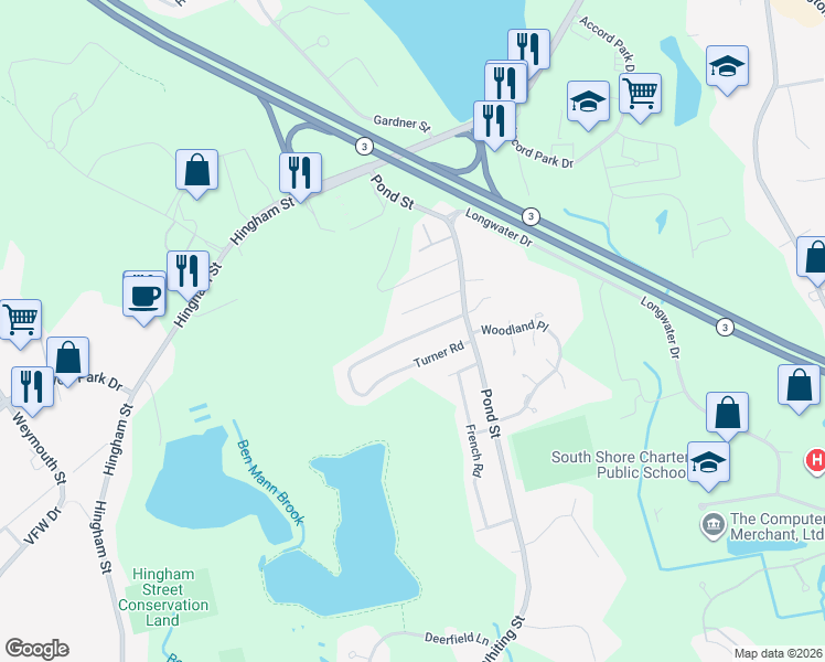 map of restaurants, bars, coffee shops, grocery stores, and more near 74 Turner Road in Rockland